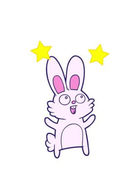 dönen yıldızlar mutlu bir çizgi film tavşanının animasyonu.