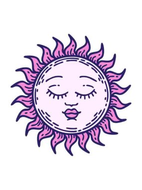 Parlayan güneşin ikonik dövme görüntüsünün canlandırma efekti