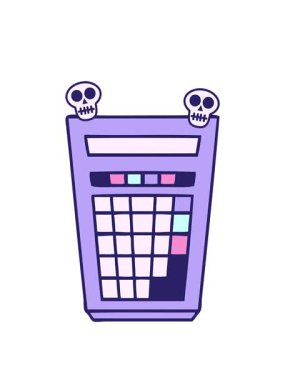 Garip karikatür hesap makinesinin kafatası animasyonu