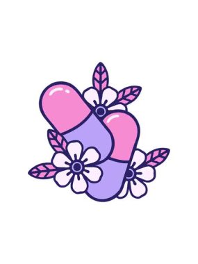 İlaç ve çiçeklerin ikonik dövme imajının dönen hareketli animasyonu