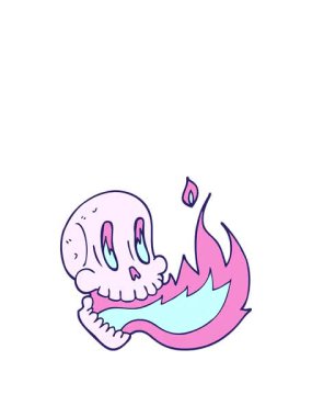 rise and float animation of cartoon doodle flaming skull