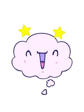 Düşünce baloncuklu sevimli mutlu çizgi film suratının dönen yıldızları animasyonu