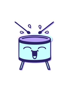 Sevimli bir çizgi filmin hüzünlü çıkartmasının canlandırmasını aç. Mutlu davul.