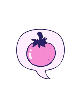 radioactive glowing animation of cartoon tomato with speech bubble