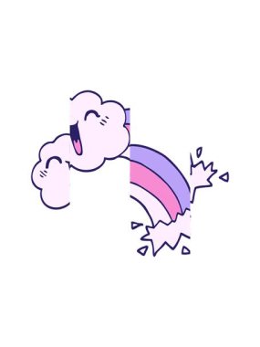 splitting motion animation of cartoon doodle happy cloud and rainbow