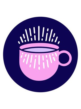 Bir fincan kahvenin ikonik dövme görüntüsünün neon ışık efekti animasyonu