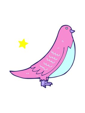 Parlayan yıldızlar parlak bir kuşun çizgi film karalamalarının animasyonunu etkiler.