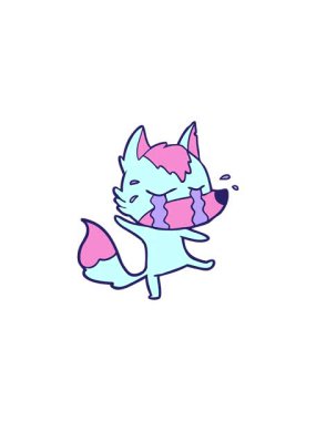 Küçük üzgün tilki çizgi film karakterinin satış animasyonu