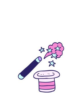 Çizgi film karalama sihirbazlarının zıplama hareketi. Şapka ve değnek.