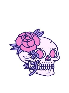 Bir kafatasının ve gülün eski dövme şeklindeki görüntüsünün hareketli animasyonu