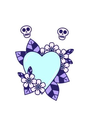 Botanik bir kalbin geleneksel tarzında dövme dizaynının kafatası animasyonu