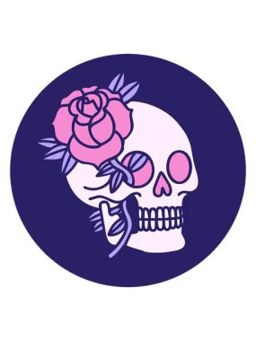 Bir kafatası ve gülün ikonik dövme çiziminin hareketli animasyonu