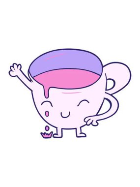 pixelize effect animation of cartoon spilled teacup