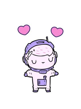 Tatlı astronot çizgi filminin dönen kalp animasyonu