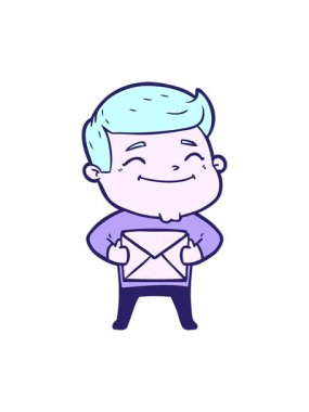 Mutlu karikatür adamı paketle sallanan hareket animasyonu