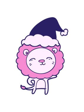 Titreyen hareketli el çizimi Noel Baba şapkası takan bir aslanın çizimi