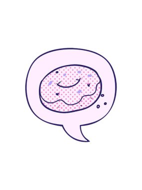 radioactive glowing animation of cartoon donut with sprinkles with speech bubble in comic book style