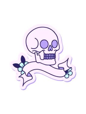 shivering motion animation of a tattoo style sticker with banner of a skull