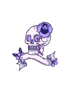 Bir kafatası ve gül pankartın hareketli animasyonu