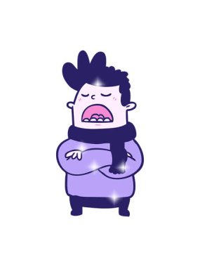 Kış kıyafetleri içindeki iğrenç adamın çizgi film animasyonu.