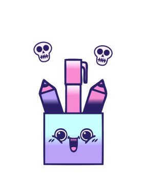 Bir kalem tenceresinin gölgeli karikatürünün eğik kafatası animasyonu