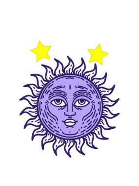 dönen yıldızların yüz tasarımı ile güneşin animasyonu