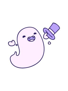 Silindir şapkalı mutlu bir cadılar bayramı hayaletinin karikatürü.