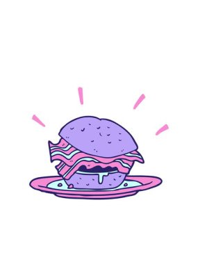 Yanıp sönen çizgi film animasyonu inanılmaz lezzetli pastırmalı kahvaltı sandviçi peynirli.