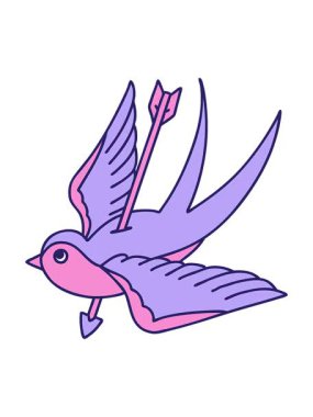 Parlak ışık efekti dövmenin geleneksel klasik kırlangıç stiliyle canlandırması