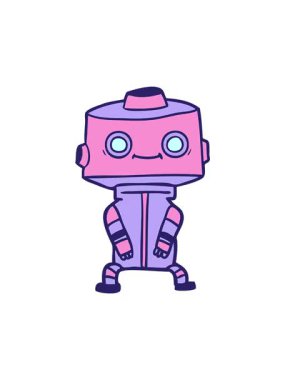 Bir karikatür robot tasarımının dönen hareket animasyonu