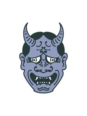 Japon tiyatro kabuki maskesinin basınçlı animasyonu