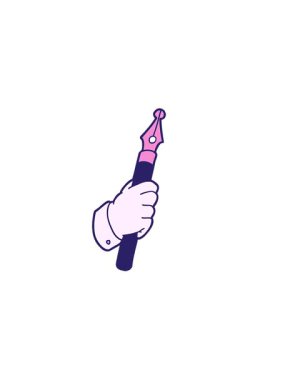 horizontally vibrating animation of cartoon hand holding fountain pen