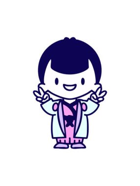 Geleneksel gelinlik giymiş Japon bir adamın neon ışık efekti animasyonu