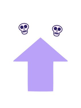 Düz renk gösteren bir okun çizgi filminin kafatası animasyonu