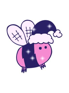 Noel şapkası takan sevimli çizgi film arısının ışıltısı.