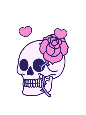 dönen kalp animasyonu ikonik dövme klasik bir kafatası ve gülün görüntüsü