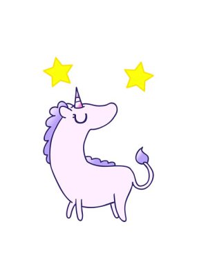 dönen yıldızların el yazması animasyonları sevimli kawaii tek boynuzlu atların gradyan çizimleri.