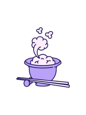 Geleneksel yemek çubuklarıyla Japon pilavının çizgi filminde dönen hareketli animasyon