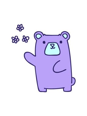 El hareketlerinin animasyonunu oynat. Çizgi film ayısı ve çiçekler çizilmiş.