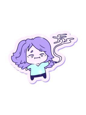 Şirin Kawaii yaşlı kadının el yazısıyla çizilmiş karikatür karikatürü.