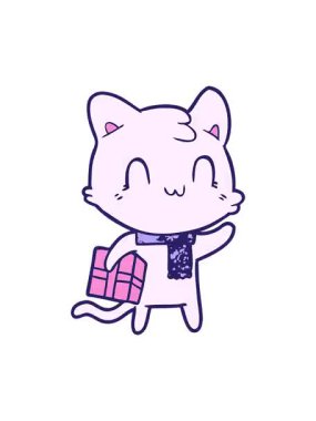 Titreyen hareketli çizgi film animasyonu eşarp takan mutlu kedi.