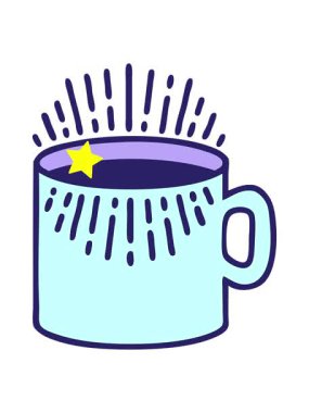 Parıldayan yıldızlar, dövme stili kahve fincanının animasyonunu etkiler.