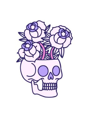 Dövmenin hareketli animasyonu geleneksel kafatası ve güller şeklinde.