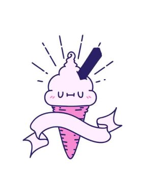 Dövme stili dondurma karakterli parşömen afişinin titreşimli animasyonu