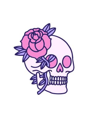 Bir kafatası ve gülün ikonik dövme çiziminin basınçlı canlandırması