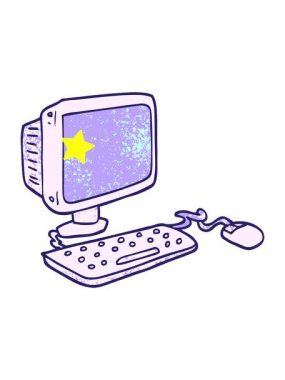 Parlayan yıldızlar karikatür ofis bilgisayarının animasyonunu etkiler.