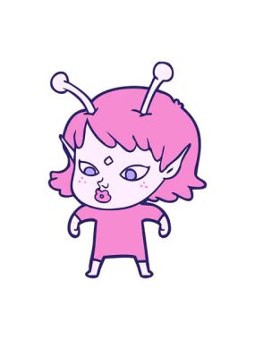 Güzel uzaylı kız çizgi filminin animasyonunu renklendir