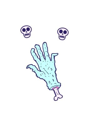 Çizgi filmdeki zombi elinin kafatası animasyonu.