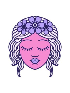 İkonik dövme tarzının hareketli animasyonu. Bakirelerin yüzü.