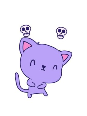 Şirin kawaii kedisinin resimli tasarımı için kafatası animasyonu